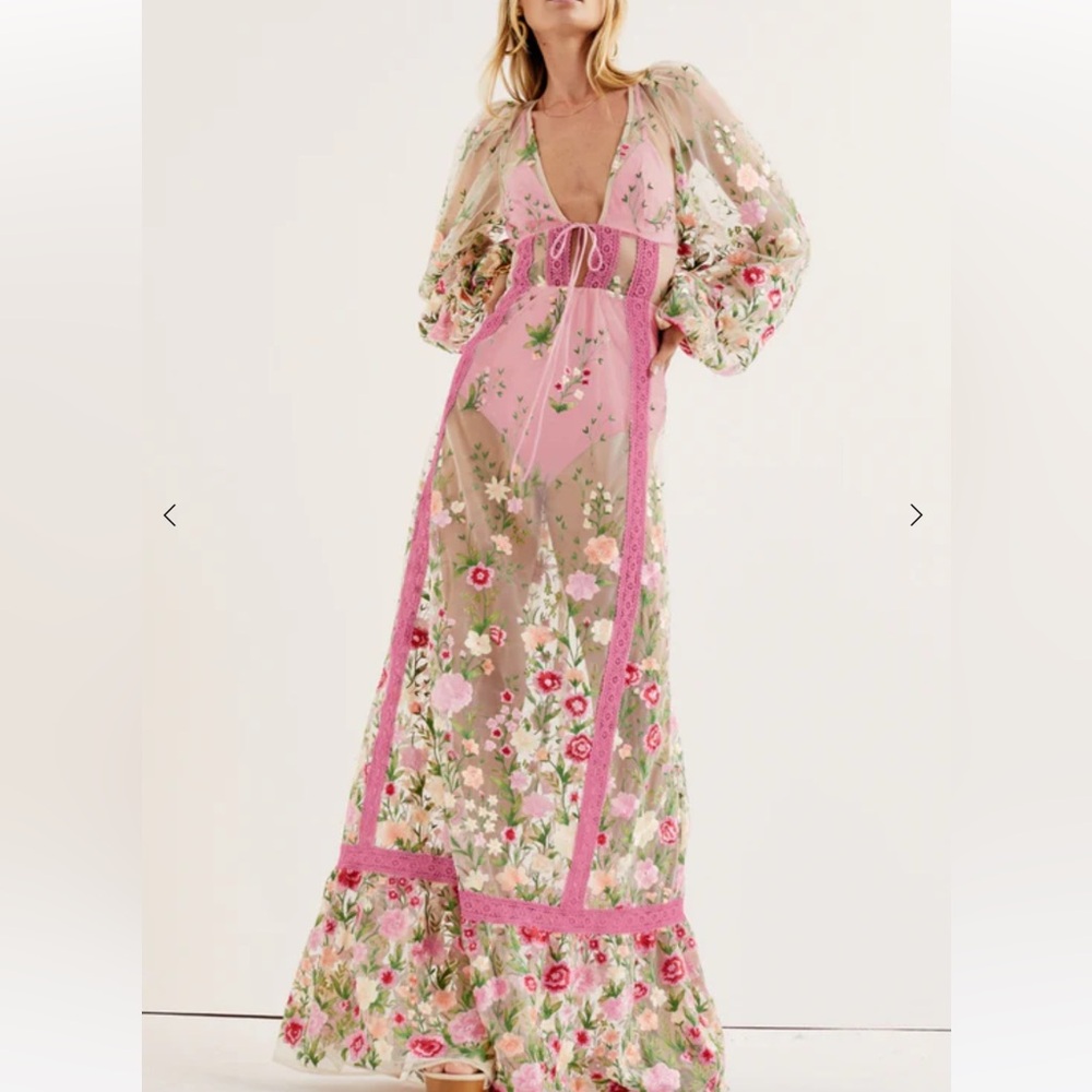 For Love & Lemons Pink Floral Maxi Dress